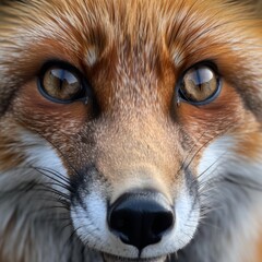 Wall Mural - Face of a red fox captured by a macro lens, generated with AI