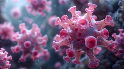 Leinwandbilder - Detailed Microscopic View of Coronavirus Pandemic Virus Cells