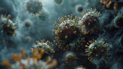 Aufkleber - Detailed Microscopic View of Coronavirus Particles or COVID 19 Virus Cells with Spiky Structures on Surface
