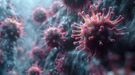Leinwandbilder - Detailed Microscopic View of Dangerous Coronavirus Cells Causing Global Pandemic