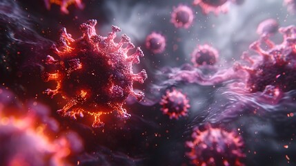 Poster - Detailed Microscopic View of Mutating Coronavirus Cells During Viral Outbreak