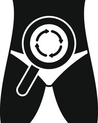 Poster - black and white vector icon featuring a magnifying glass over a digital data symbol