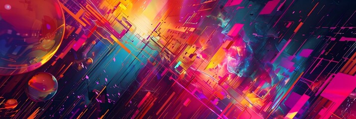 Wall Mural - Dynamic Explosion of Vibrant Colors and Energy in Futuristic Digital Abstract Artwork