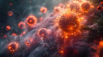 Poster - Fiery Cosmic Explosion Radiating Incandescent Digital Glow and Vibrant Luminous Bursts of Abstract Futuristic Energy