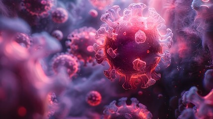 Aufkleber - Glowing Microscopic Virus or Bacteria Cell in Abstract Digital Render