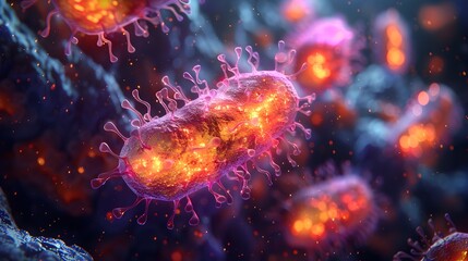 Aufkleber - Glowing Viral Molecules in Abstract Digital Backdrop