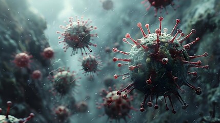 Aufkleber - Highly Detailed Microscopic View of Dangerous and Contagious Viral Pathogen Causing Global Pandemic