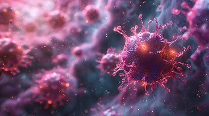 Poster - intricate microscopic landscape of vibrant viral structures