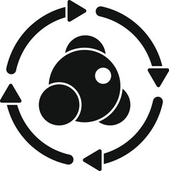 Poster - Minimalistic black and white icon representing an atomic structure surrounded by rotational arrows