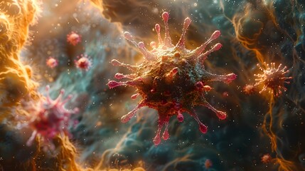 Aufkleber - Mesmerizing Cosmic Swirl Vibrant Digital Artwork Depicting Explosive Fluid Dynamics and Ethereal Energy