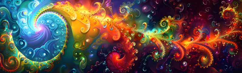 Fototapete - Mesmerizing Swirls of Vibrant Colors and Captivating Fractals in a Dreamlike Digital Wonderland