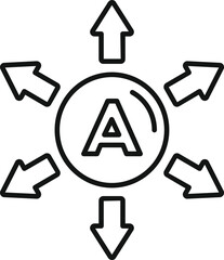Poster - Simple line art depicting a central letter a with arrows pointing in different directions