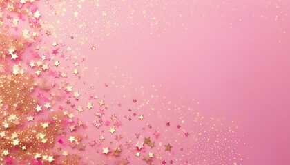 olden pink sparkles on pink background. Light pink minimalistic festive background