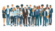 © Manzoor - A large group of business people standing together, both male and female, in an office vector illustration isolated on a white background