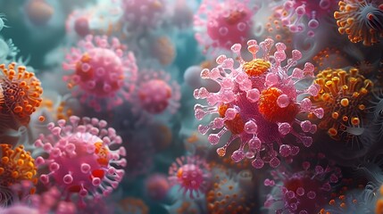 Aufkleber - Microscopic View of Colorful Viral Outbreak Organism Cells