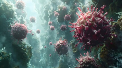 Aufkleber - Microscopic View of Colorful Viral Structures Representing Pandemic Outbreak