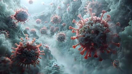 Poster - microscopic view of coronavirus molecular structure amid pandemic crisis