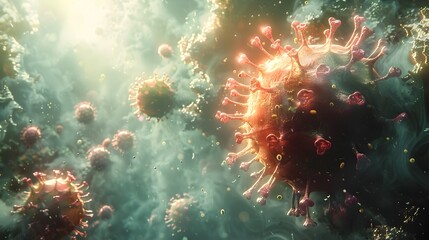 Leinwandbilder - Microscopic View of Coronavirus Pandemic Outbreak and Global Health Crisis