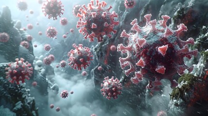 Aufkleber - Microscopic View of Coronavirus Particles Causing Respiratory Disease Outbreak