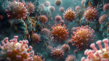 Leinwandbilder - Microscopic View of Dangerous Coronavirus Cells Causing Global Pandemic Outbreak