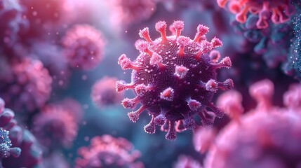 Poster - Microscopic View of Glowing Red COVID 19 Virus Cells in Abstract Digital