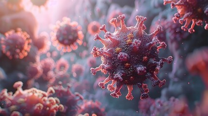 Aufkleber - Microscopic View of Infectious Coronavirus Outbreak Causing Global Health Crisis and Economic Impact