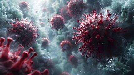 Aufkleber - Microscopic View of Looming Viral Outbreak Digital Depicting the Ominous Threat and Complexity of a Spreading Pandemic