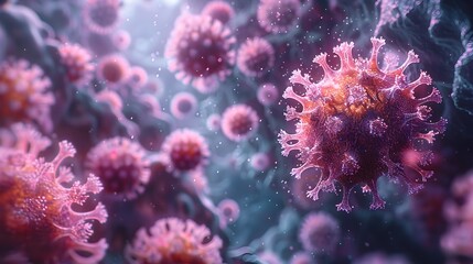 Leinwandbilder - Microscopic View of Microscopic Viral Particles and Molecular Structures in a Medical Research Laboratory Setting