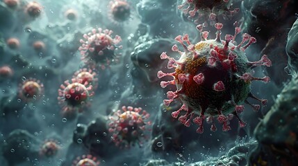 Aufkleber - Microscopic View of Novel Coronavirus Particles Causing Global Health Crisis