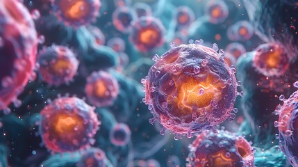 Leinwandbilder - Microscopic View of Viral Microorganism Revealing Detailed Biological Composition and Structure