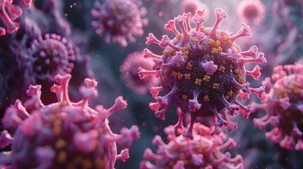 Leinwandbilder - Microscopic View of Viral Outbreak Abstract Colorful Microscopic Imagery Showcasing the Complexity and Danger of Infectious Diseases