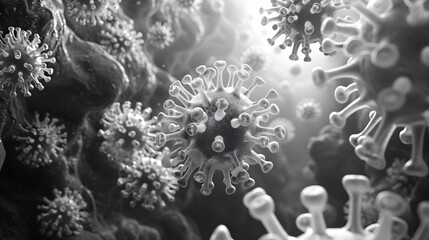 Leinwandbilder - Microscopic View of Viral Outbreak Conceptual Imagery Depicting the Complexity and Threat of Infectious Diseases