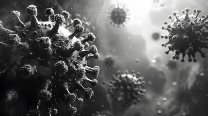 Aufkleber - Microscopic View of Viral Structures in Black and White Monochrome Image
