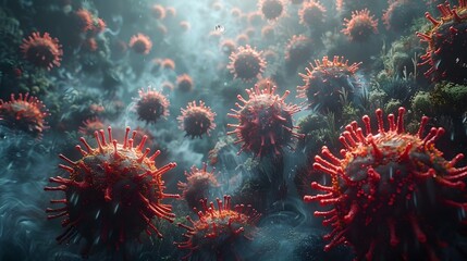 Aufkleber - Microscopic View of Virus Outbreak Depicting Pandemic Threat