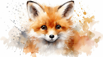 Wall Mural - Cunning red fox, an eared predator, a wild beast in colored splashes of watercolor paints