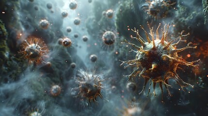 Aufkleber - Microscopic Viral Infection Outbreak Concept with Glowing Pathogenic Cells and Molecules