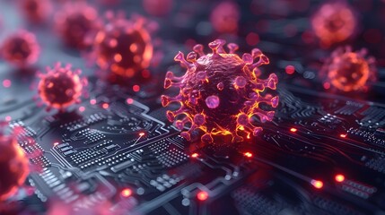 Fototapete - Microscopic Viral Infection Digital Artwork of Coronavirus Molecular Structure