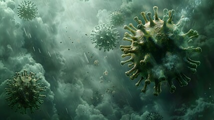 Leinwandbilder - Microscopic Viral Infection Outbreak in Abstract Green Backdrop