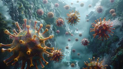 Aufkleber - Microscopic Viral Outbreak Conceptual 3D Rendering of Coronavirus Pandemic and Healthcare Crisis