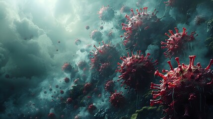 Poster - Microscopic Viral Outbreak Futuristic Abstract Pandemic Threat Concept