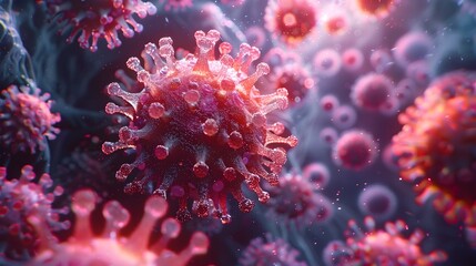 Leinwandbilder - Microscopic Viral Outbreak Intricate Biological Patterns in a Conceptual Digital Landscape