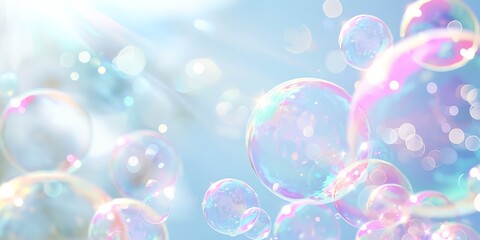 Wall Mural - bunch of bubbles floating in the air on a sunny day with a blue sky in the background
