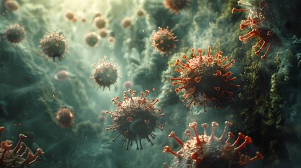 Poster - Microscopic Virus Cells Amid Global Pandemic Outbreak