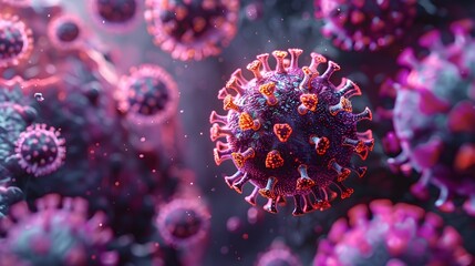 Leinwandbilder - Microscopic Virus Particles Magnified in Vibrant Digital
