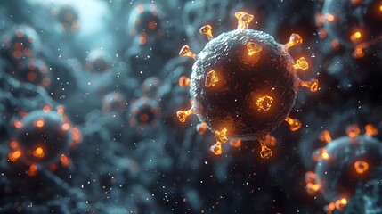 Poster - ominous 3d rendering of microscopic coronavirus outbreak symbolizing global health crisis