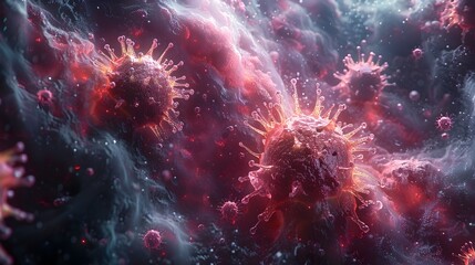 Poster - ominous microscopic viral outbreak signaling impending crisis and uncertainty