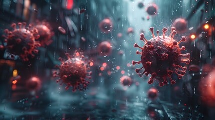 Poster - ominous microscopic virus cells spreading in apocalyptic digital of biological pandemic outbreak