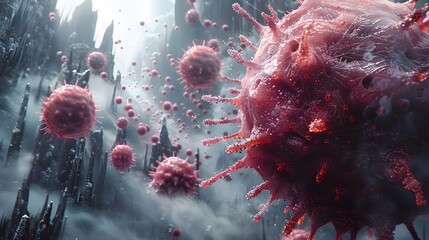 Poster - ominous viral outbreak surging through dystopian digital landscape