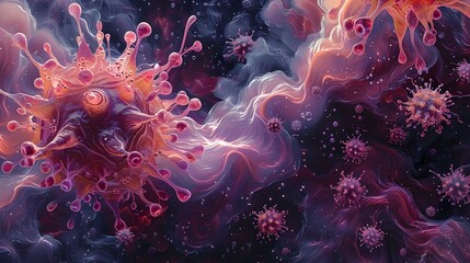 Aufkleber - Otherworldly Cosmic Swirls of Vibrant Glowing Cells and Particles in a Surreal Dimensional Landscape