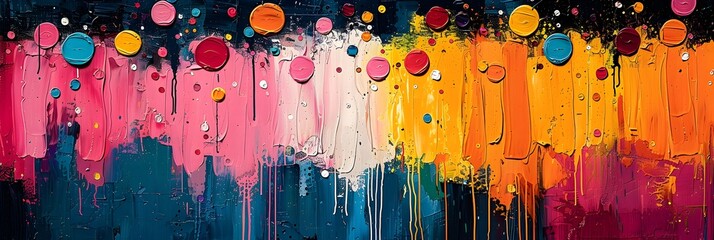 Fototapete - Vibrant Abstract Expressionistic Acrylic Painting with Flowing Shapes and Bursts of Colorful Splatter
